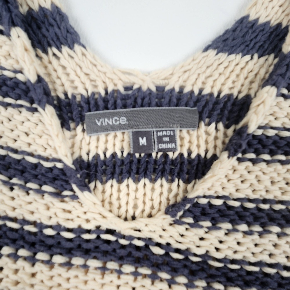 Vince Striped V Neck Sweater M Navy Cream Chunky Knit Nautical Quiet Luxury - Picture 4 of 13